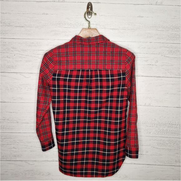 Madewell Size XS‎ Red Classic Ex-Boyfriend Shirt in Plaid Patchwork - Picture 3 of 13
